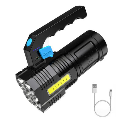 مصباح يدوي LED من DecorBites™: إضاءة عالية مع 4 خرزات مصباح، كشاف COB، مصباح يدوي خارجي قابل لإعادة الشحن عبر USB