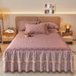 Decobites Cotton Lace Ruffles Quilted Bed Skirt Set with Pillowcases