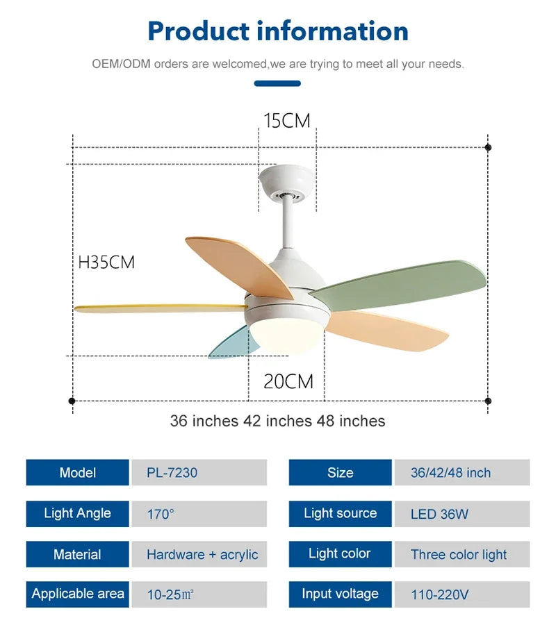 DecorBites™ Kids Ceiling Fan with Light and Remote Control, 3-Speed, 5-Blade Helicopter Design