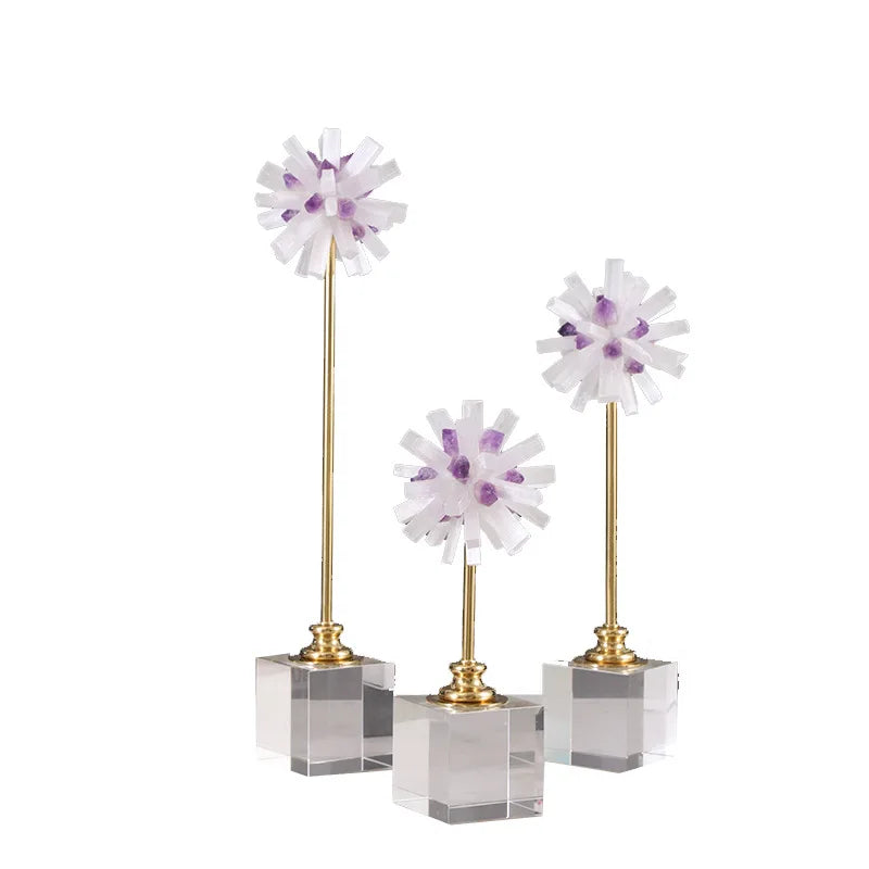 DecorBites™ Crystal Flower Glass Craft Hyalinite Sculpture Metal Decorative Figurine