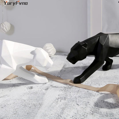 DecorBites™ Leopard Geometric Resin Statue - Modern Wildlife Panther Sculpture for Home Office