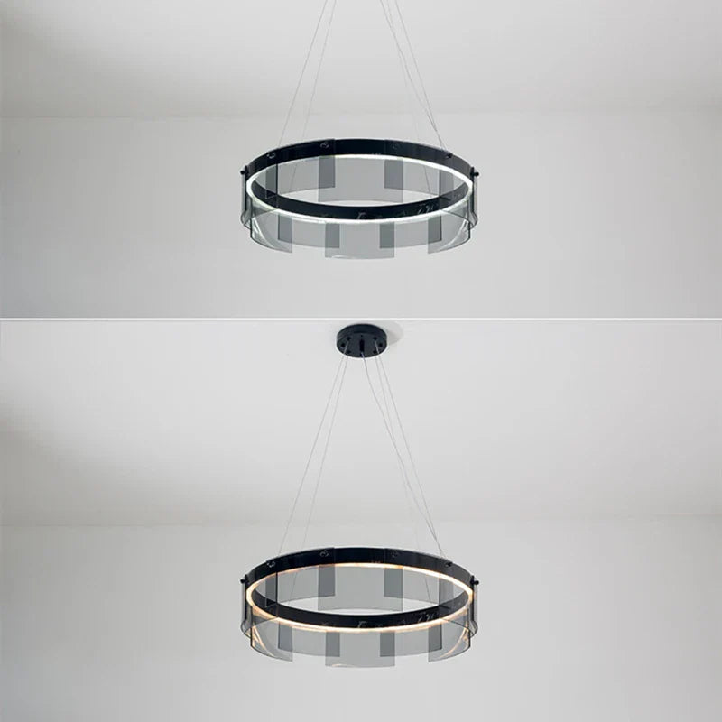 DecorBites™ Glass Circle LED Pendant Light: Stratos Luxury Chandelier for Kitchen Island