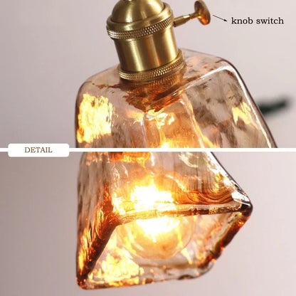 Retro Amber Glass Japanese-Style Pendant Light