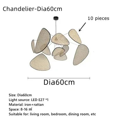 DecorBites™ Leaf Grid Handmade Rattan Screen Chandelier for Modern Living Room and Bedroom