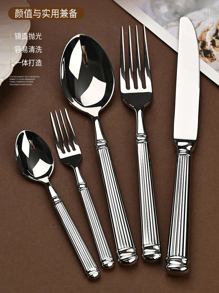 DecorBites™ Golden Stainless Steel Flatware Set, 4Pcs Fork Knife Spoon Cutlery Kit.