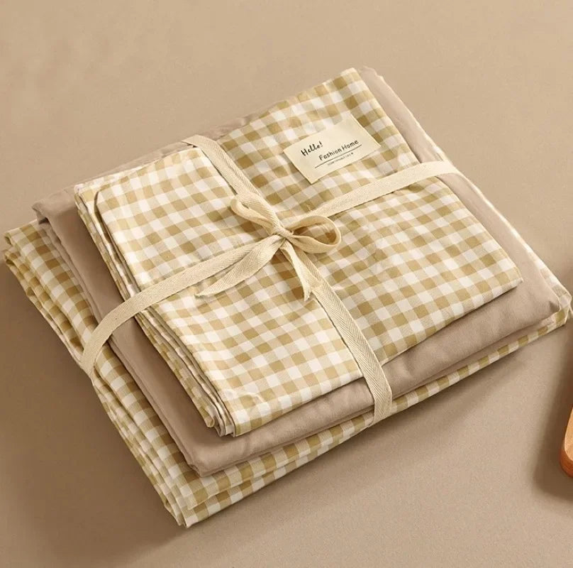 DecorBites™ Japanese Grid Print Bed Set in Washed Cotton for Summer Comfort