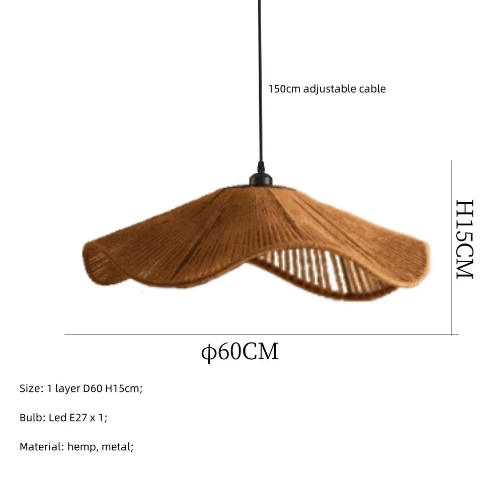 DecorBites™ Japanese Hemp Knit Pendant Light E27 LED Lamp - Nordic Wabi Sabi Style