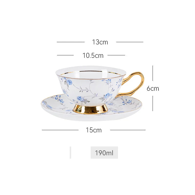 DecorBites™ Gold Flowers Pattern Ceramic Cup & Saucer Set for Elegant Dining Experience