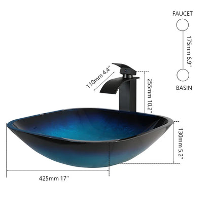 DecorBites™ Gradient Blue Glass Basin Faucet Set with Waterfall Mixer Taps