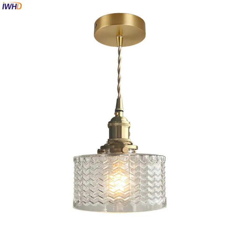 Green Glass Pendant Light Polished Copper 3-Head