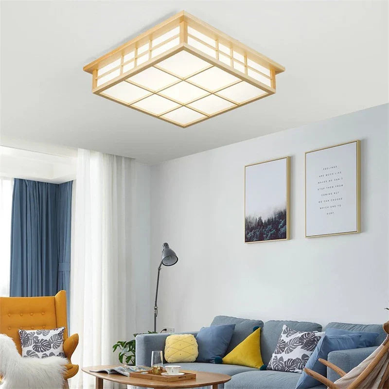 DecorBites™ Japanese Wooden Square LED Ceiling Lights for Modern Living Room and Kitchen