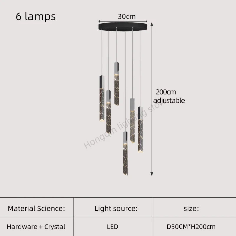 DecorBites™ Gold Crystal Stairs Chandelier Luxe LED Pendant Light Luxury Indoor Lighting