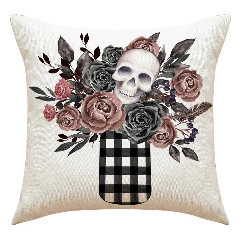 Decorbites™ Halloween-Kissenbezug-Set – Festive Bezüge für Sofakissen mit Druck von Kürbis, Katze und Hexenhut.