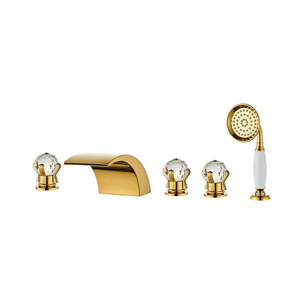 DecorBites™ Gold Crystal Brass Bathtub Faucet Set with Hand shower Head