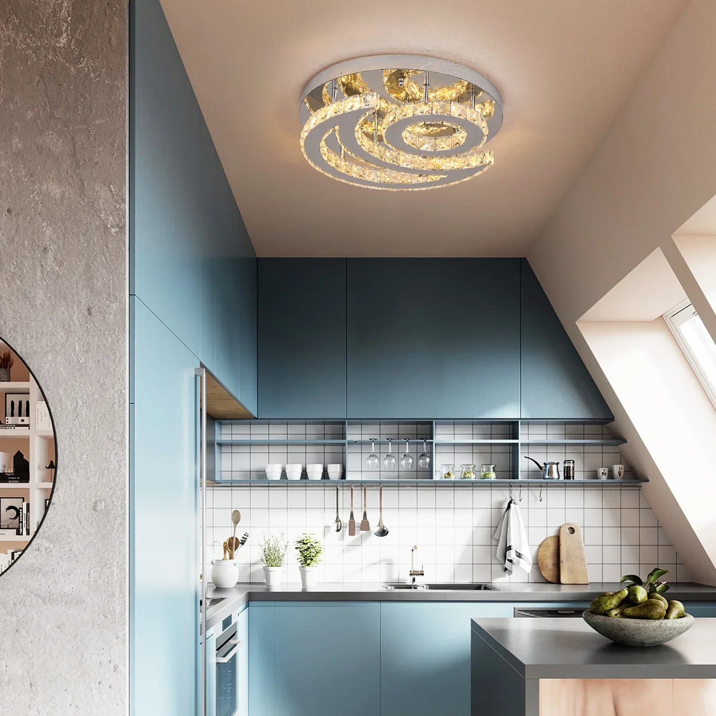 Lámpara colgante DecorBites™ con forma de sol y luna y LED de cristal para sala de estar, comedor y dormitorio.