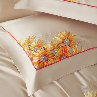 Decobites Sunflower Embroidery Bedding Set - Duvet Cover, Bed Sheet, Pillowcases Home Textiles