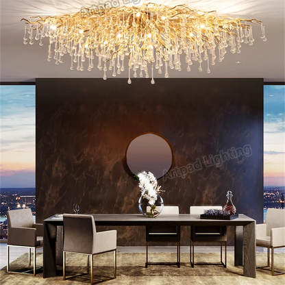 DecorBites™ Crystal Teardrop Gold Ceiling Chandelier for Elegant Living Room Bedroom Dining Kitchen