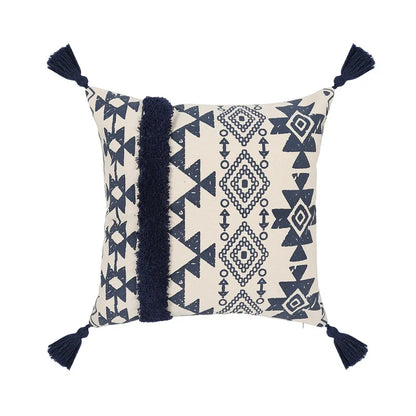 DecorBites™ Ethnic Geometric Printed Tufted Tassels Cushion Cover for Sofa Living Room