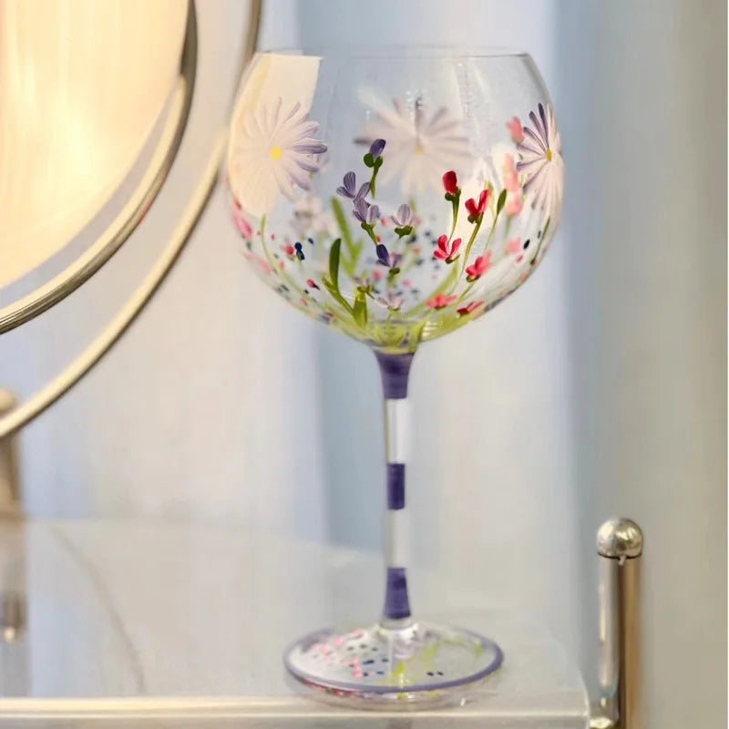 DecorBites™ Crystal Hand-Painted Floral Wine Goblet - Chinese Antique Red Wine Glass