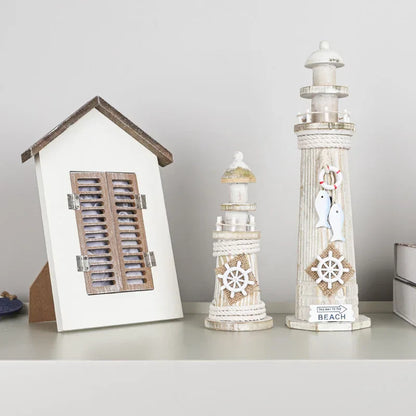 DecorBites™ Coastal Wooden Lighthouse & Ship Model for Mediterranean Home Decor