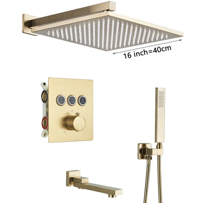 DecorBites™ Gold Thermostatic Rainfall Shower Faucet Mixer Set for Bathroom with Ceiling Wall Mount