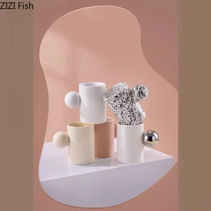 طقم أكواب وصحن سيراميك من DecorBites™ بتصميم حلوى القطن للقهوة والشاي والحليب والعصير