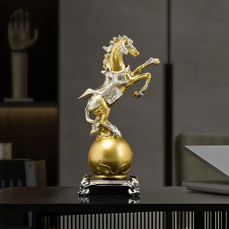 DecorBites™ Golden Horse Sculptures: Home & Office Decor Ornaments