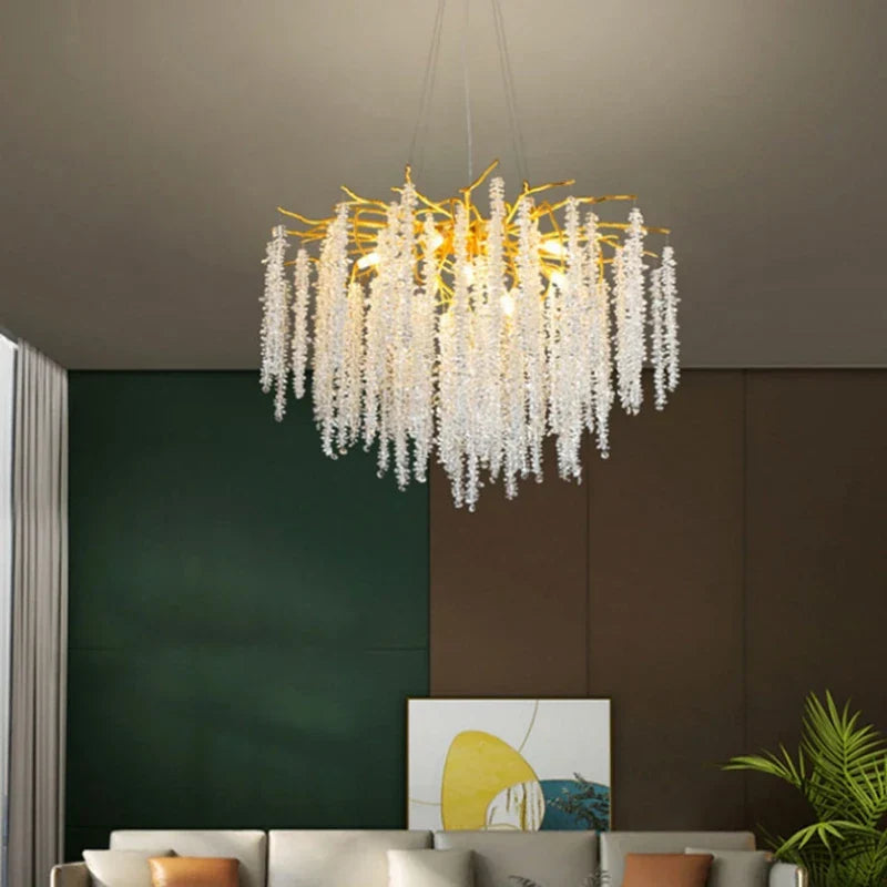 DecorBites™ Gold Aluminium Crystal Chandelier for Elegant Dining Room Lighting
