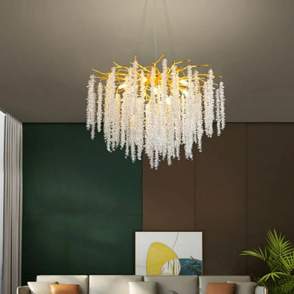 DecorBites™ Gold Aluminium Crystal Chandelier for Elegant Dining Room Lighting
