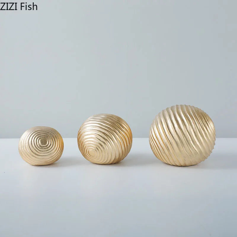 DecorBites™ Golden Wave Ball Desk Ornament, Abstract Art Sculpture for Room Aesthetics