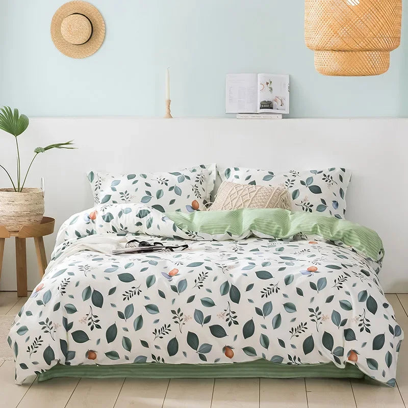 Decobites Flowers Print Cotton King Size Bedding Set, Soft & Comfortable Duvet Cover Set