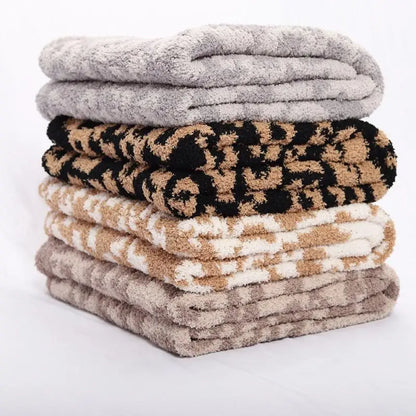 DecorBites™ Leopard Print Knitted Fleece Blanket: Super Soft & Lightweight for Sofa Nap