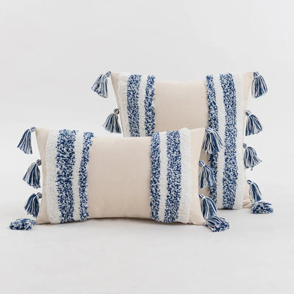 غطاء وسادة منقوش مخطط باللون الأزرق والرمادي من DecorBites™ مقاس 45×45 سم/30×50 سم لتزيين المنزل