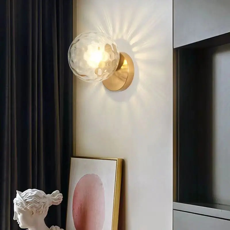 Decorbites™ Luz de pared LED con bola de vidrio dorado para decoración de sala de estar, dormitorio y baño