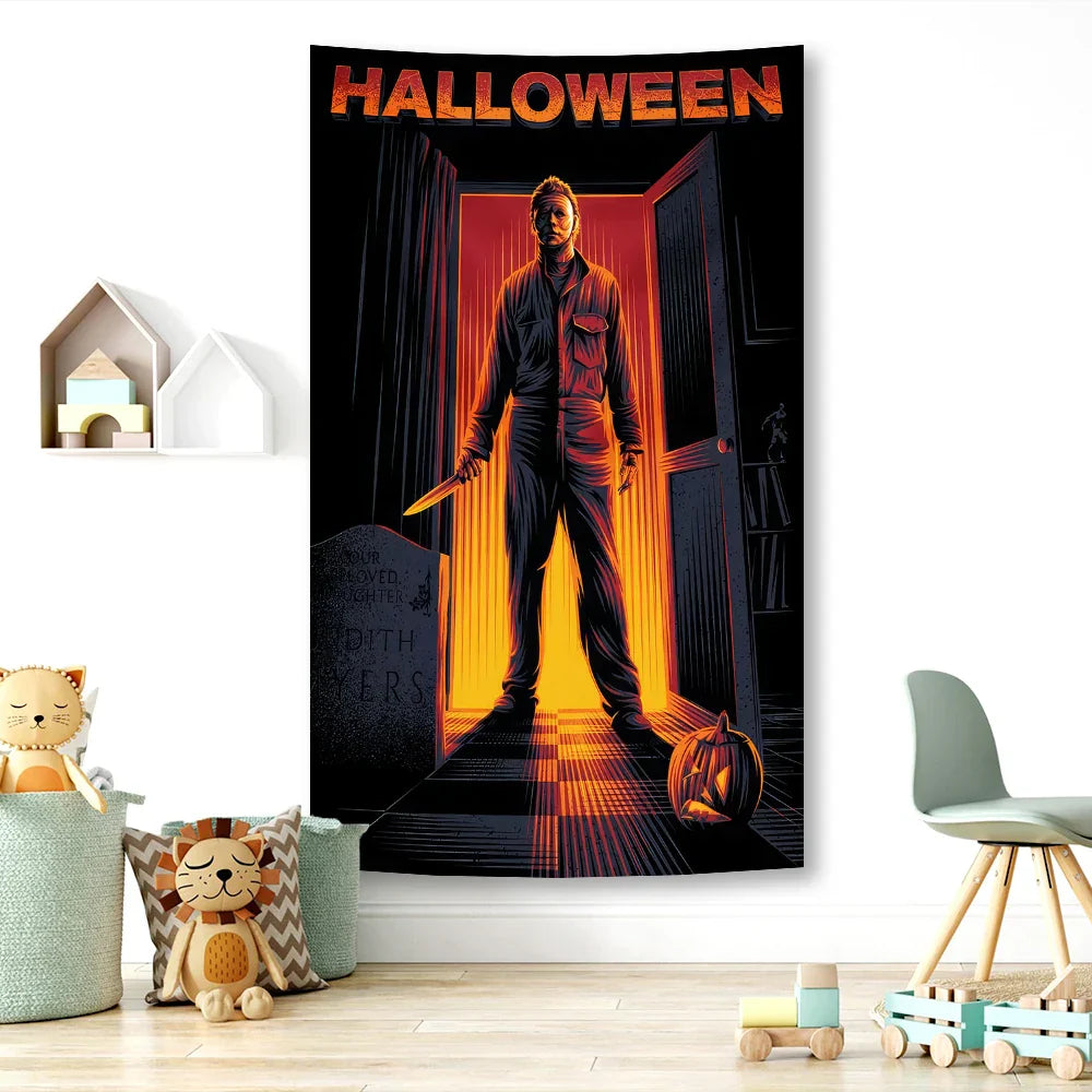 Halloween Michael Myers Tapestry by Decobites: Horror Movie Aesthetic Room Decor & Background.