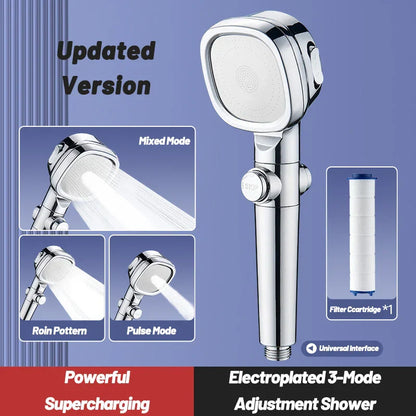 DecorBites™ High Pressure Shower Head: 3 Modes, One Click Water Stop, Filter Shower