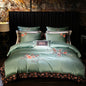 Decobites Champagne Flowers Embroidery Luxury Bedding Set - Satin Brocade Cotton Bedding