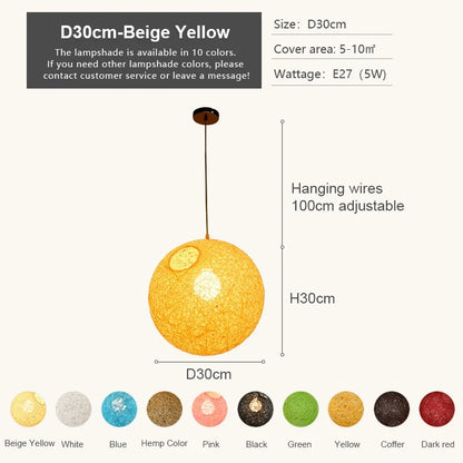 DecorBites™ Hemp Rattan Sphere Pendant Lights for Home Decor & Lighting