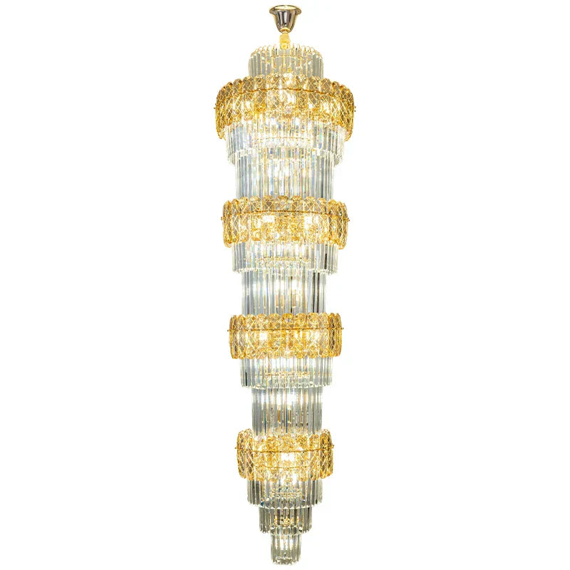 DecorBites™ Elegant Crystal Hollow Long Chandelier for Duplex Living Room and Stairwell