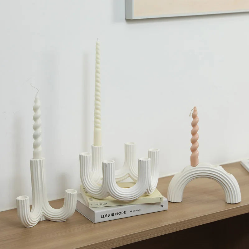 DecorBites™ Elegant White Ceramic Candlestick Holder for Home Decor and Dining Table