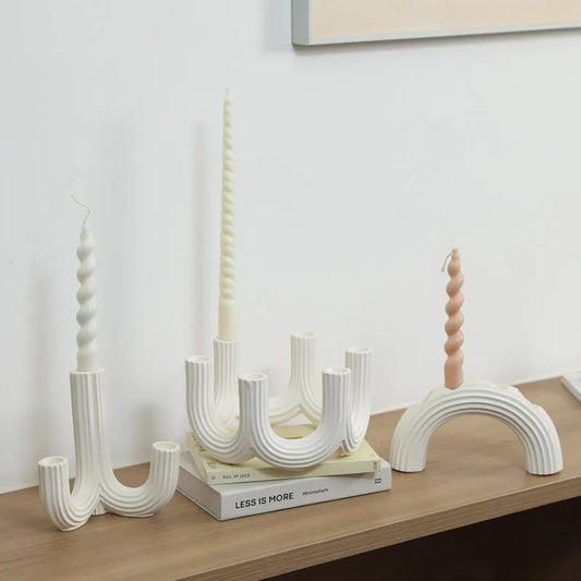 DecorBites™ Elegant White Ceramic Candlestick Holder for Home Decor and Dining Table