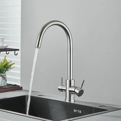 Decorbites™ Messing Küchen-Wasserfilterarmatur mit doppelter Auslauf, 360° drehbar, Trinkwasserfilter-Mischer