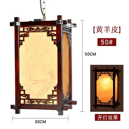 DecorBites™ Chinese Style Wood Lantern – Antique Sheepskin Pendant Light