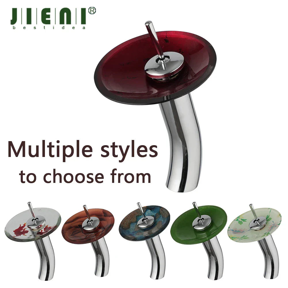 DecorBites™ Glass Rocker Handle Basin Faucet, Waterfall Mixer Taps, Chrome Finish