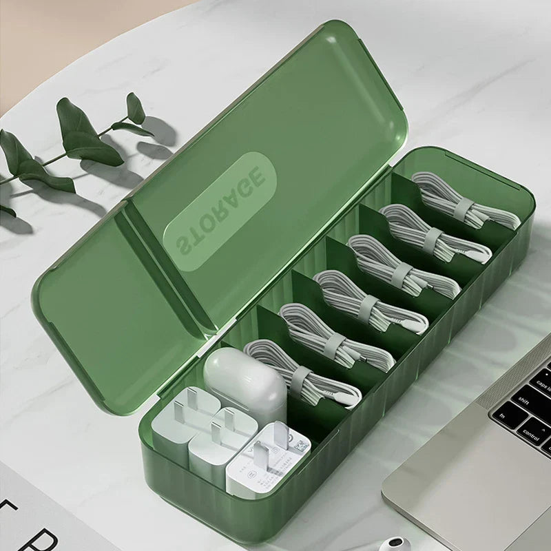 Caja de cables DecorBites™: Organizador de escritorio para cargador, cable y teléfono | Almacenamiento con tapa
