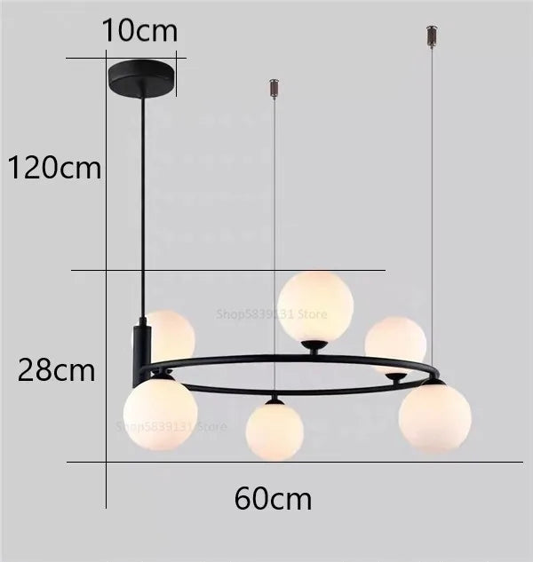 DecorBites™ Glass Ball Pendant Light Chandelier, Height Adjustable Metal G9 Bulb Lamp