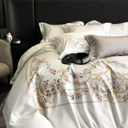 DecorBites™ Egyptian Cotton Bedding Set: Queen King Ru Size Duvet Cover, Sheet, Pillowcase White