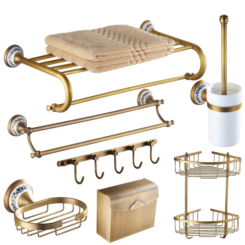 DecorBites™ Bronze Bathroom Hardware Set - Shelf, Towel Rack, Toilet Brush Holder, Soap Dish