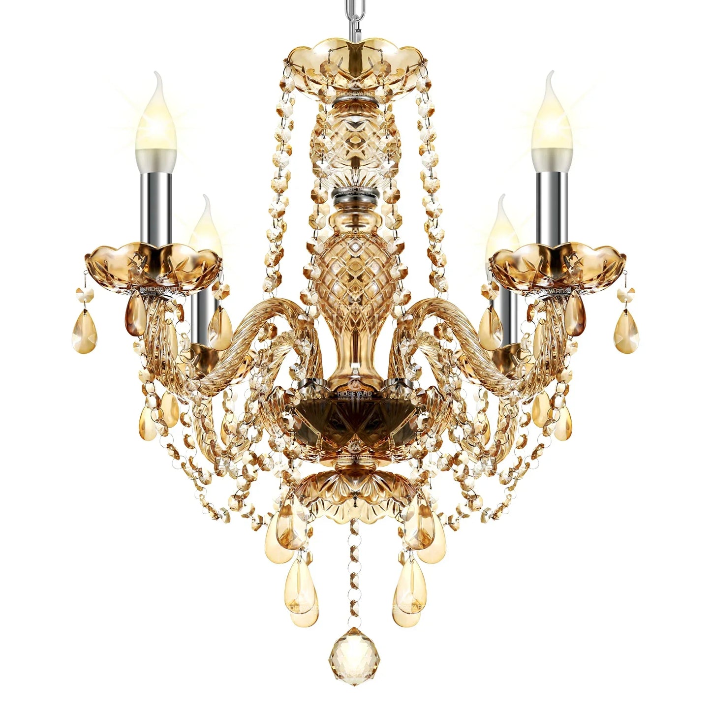 DecorBites™ Crystal Chandelier Pendant Light Cognac Gold LED Luxury Lamp for Dining Living Room