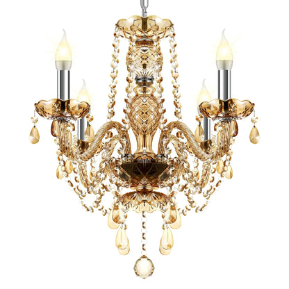 DecorBites™ Crystal Chandelier Pendant Light Cognac Gold LED Luxury Lamp for Dining Living Room